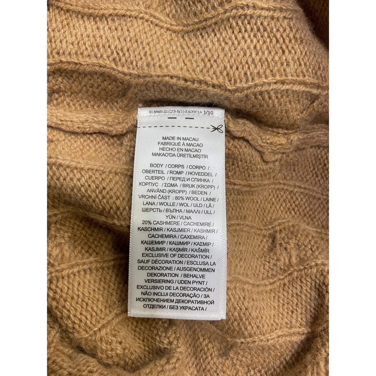 Ralph Lauren Brown Cable-Knit Wool-Cashmere Sweater Size L