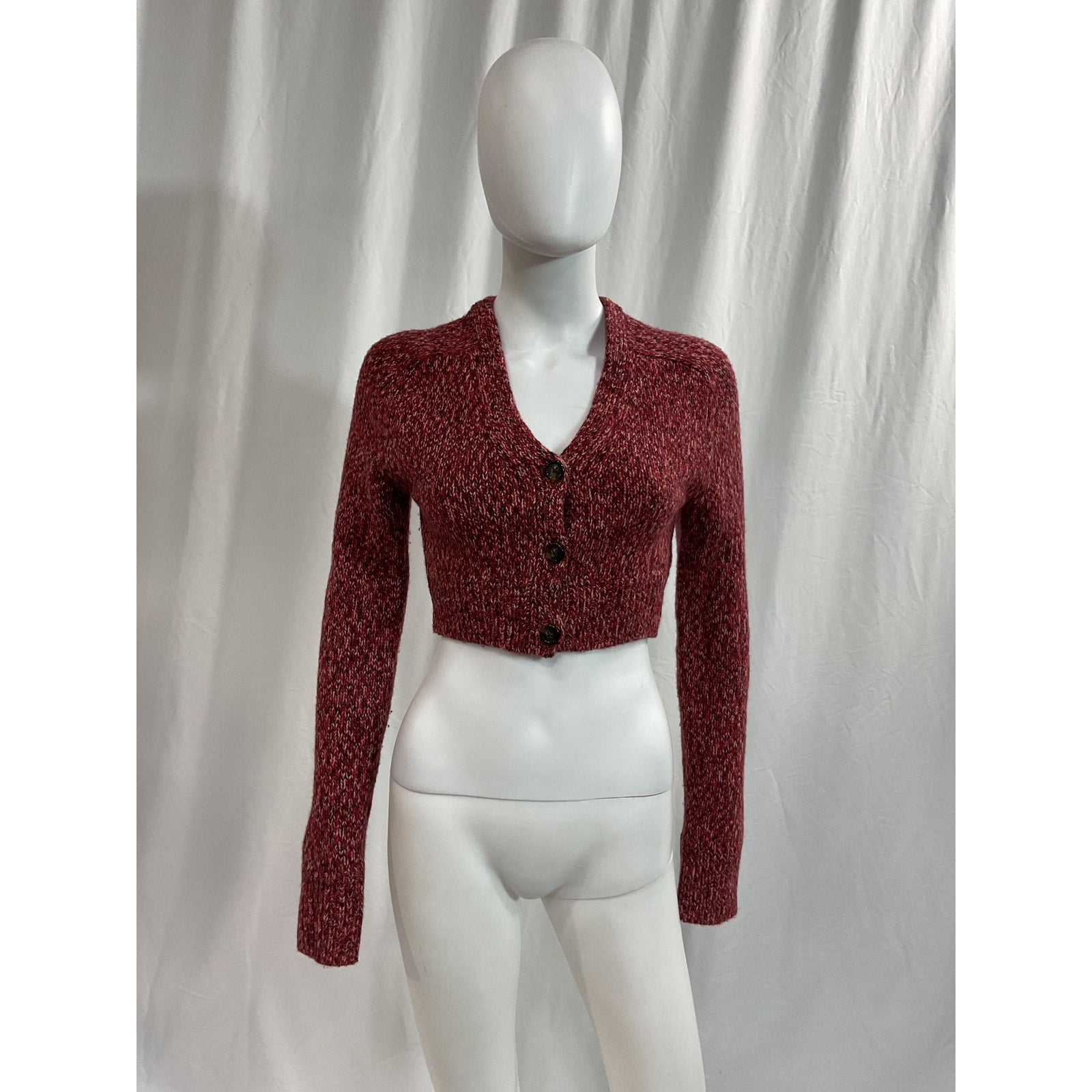 Helmut Lang 'Cropped' Red Knitted Cardigan Size S