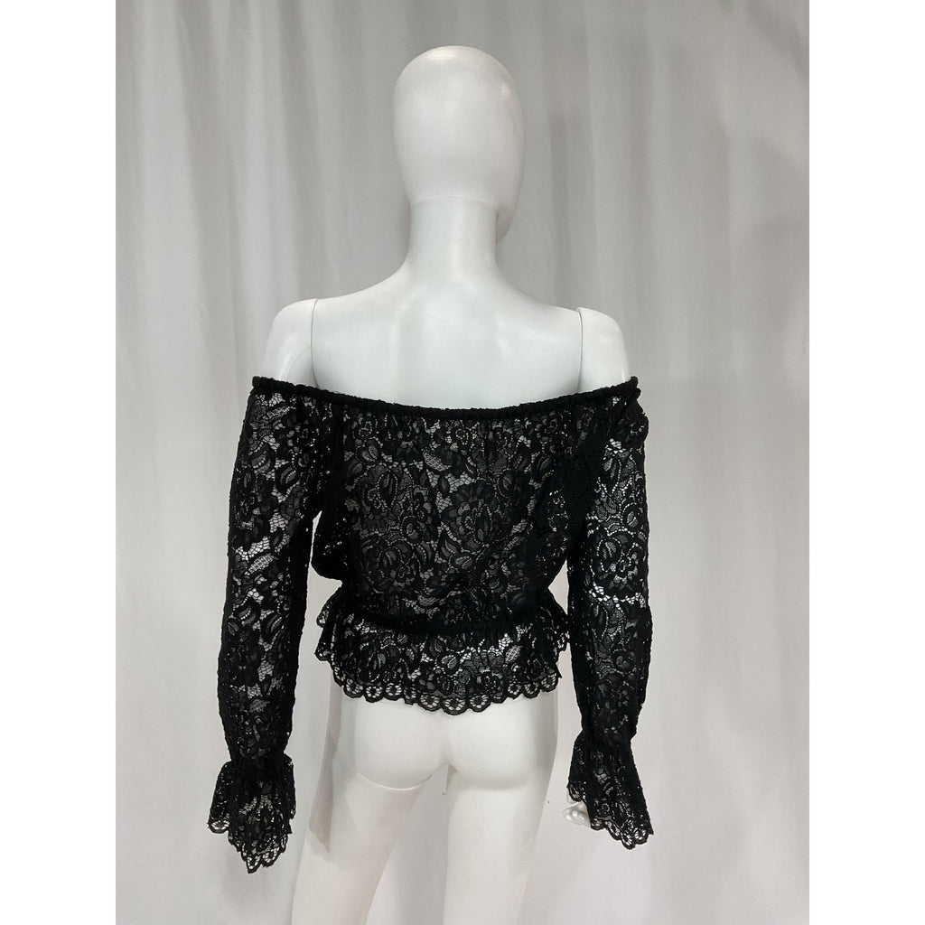 L'Agence 'Iggy' Black Off Shoulder Long Sleeve Top Size S