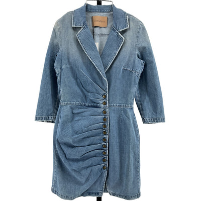 Retrofête Ruched Light Wash Denim Willa Dress Size S NWT