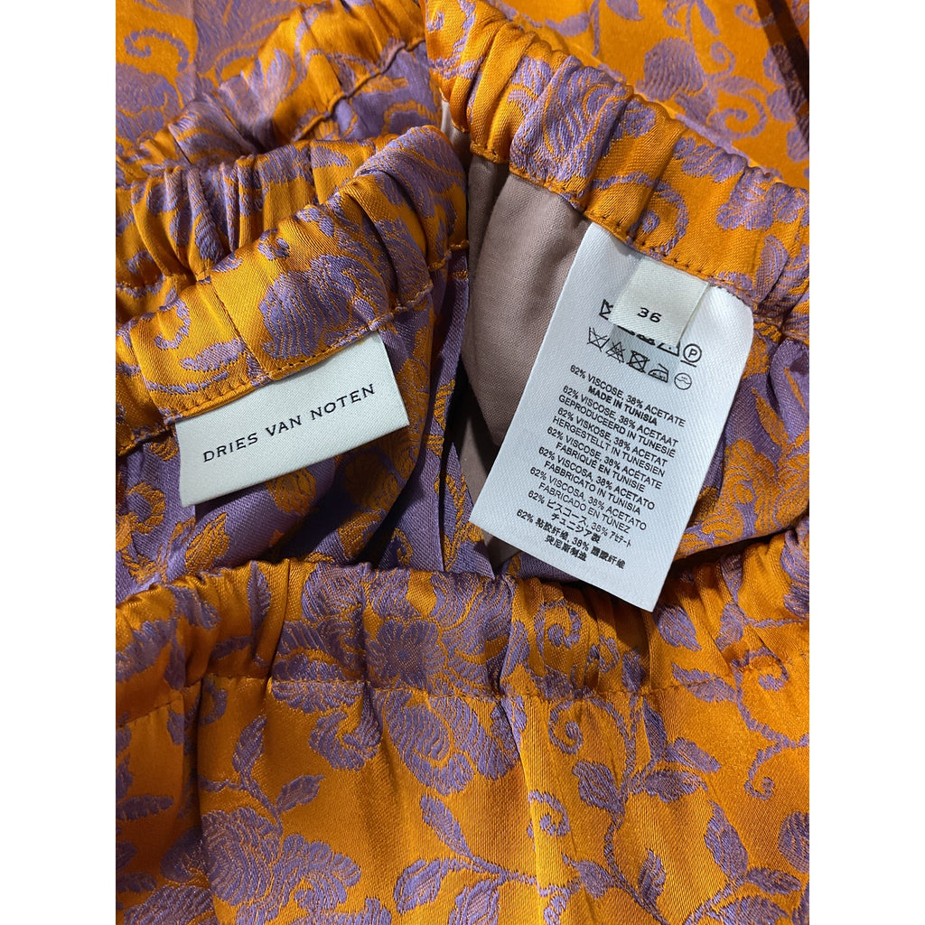 Dries Van Noten Orange Viscose Jacquard Trousers Size 36
