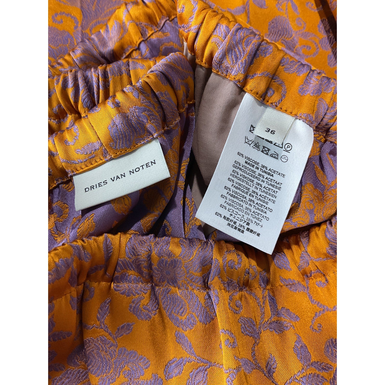 Dries Van Noten Orange Viscose Jacquard Trousers Size 36