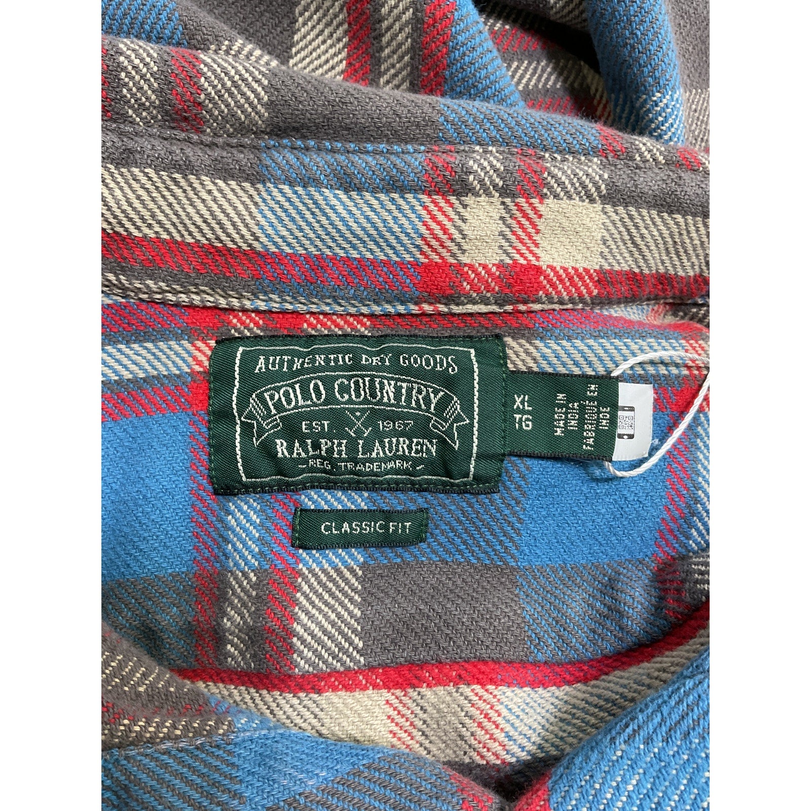 Ralph Lauren Classic Fit Blue Cotton Plaid Flannel Workshirt Size XL