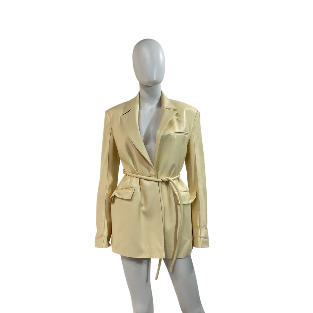 Nanushka 'Mariko' Cream Polyester Belted Vegan Leather Blazer Size XS