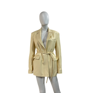 Nanushka 'Mariko' Cream Polyester Belted Vegan Leather Blazer Size XS