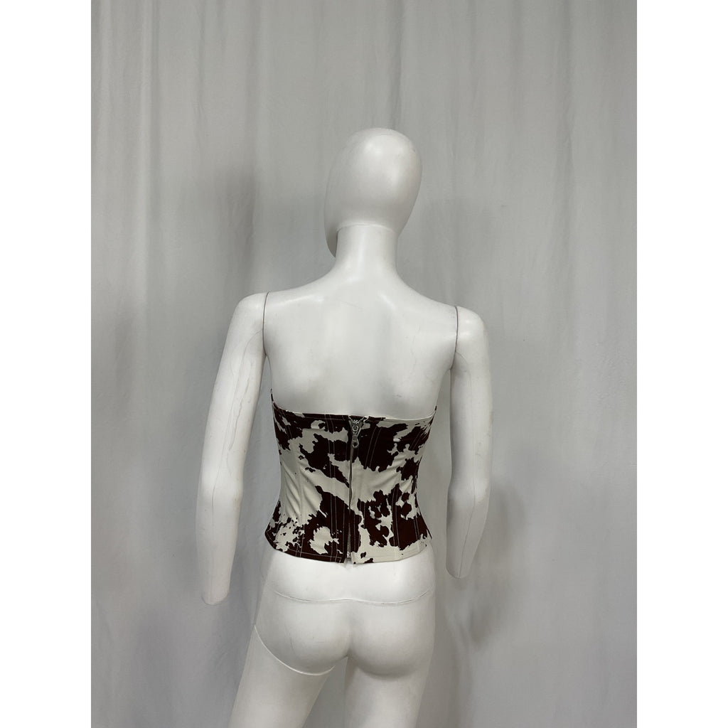 Miaou 'Leia' Brown Cotton Cow-Print Corset Top Size XS