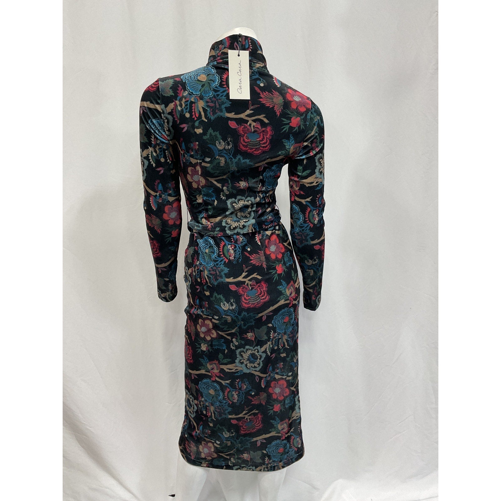 Cara Cara 'Piper' Black Velour Paisley Floral Print Turtleneck Long Sleeve Dress Size XS - NWT