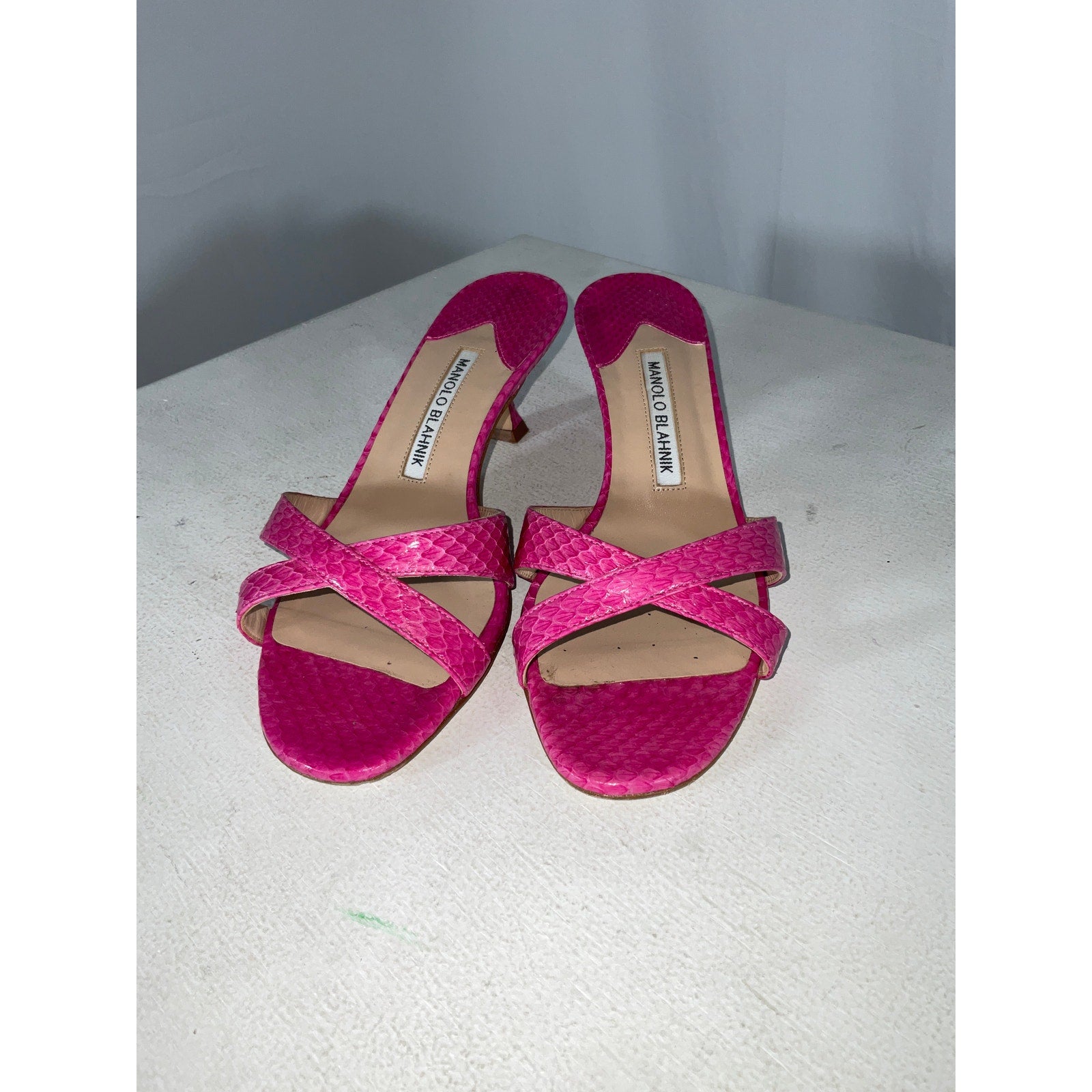 Manolo Blahnik 'Callamu' Pink 50 Elaphe Mules Size IT 7.5