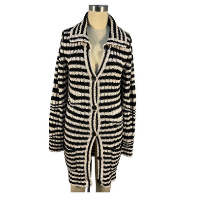 Etro Striped Black Jacquard Knit Wool Cardigan Size IT 42 / US 6