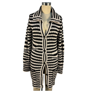 Etro Striped Black Jacquard Knit Wool Cardigan Size IT 42 / US 6