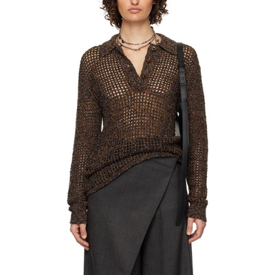 Acne Studios Textured Brown Polo Sweater Size XS