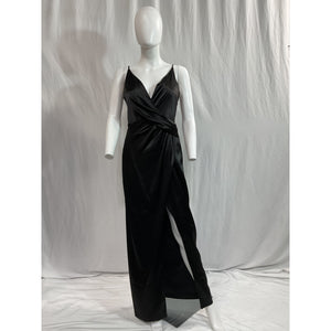 Aidan By Aidan Mattox Black V Neck Sleeveless Draped Column Gown Size 6
