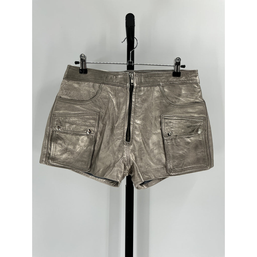 Understated Life On Mars Silver Leather Cargo Shorts Size M