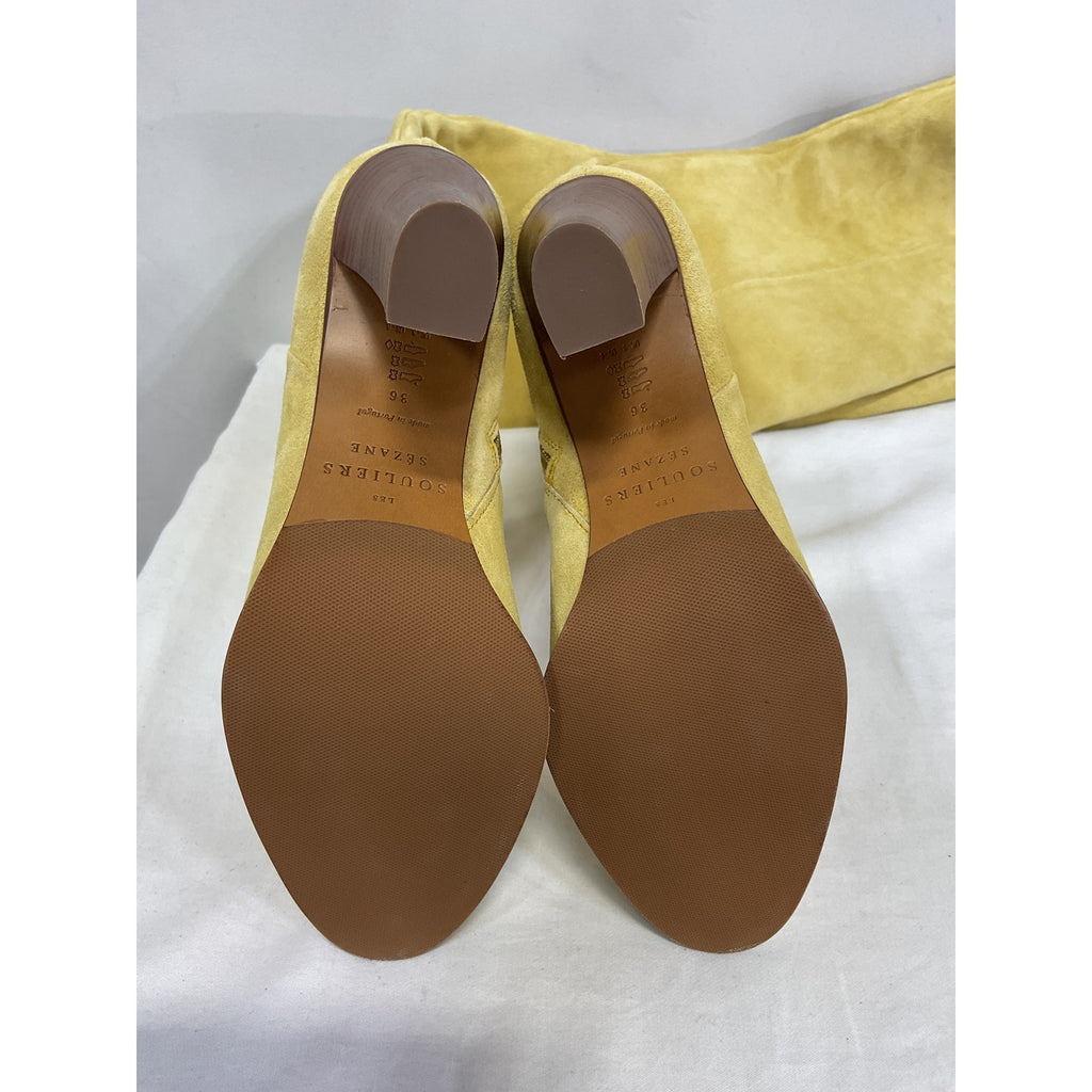 S�zane 'Anaelle' Yellow Leather Thigh High Boots Size 6