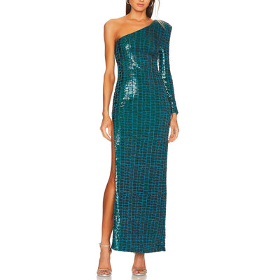 Michael Costello Sequin Teal Rumi Gown Size S NWT
