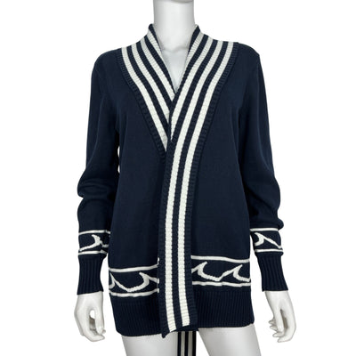 Neiman Marcus Striped Blue White Cap Bf Cardigan Size XS