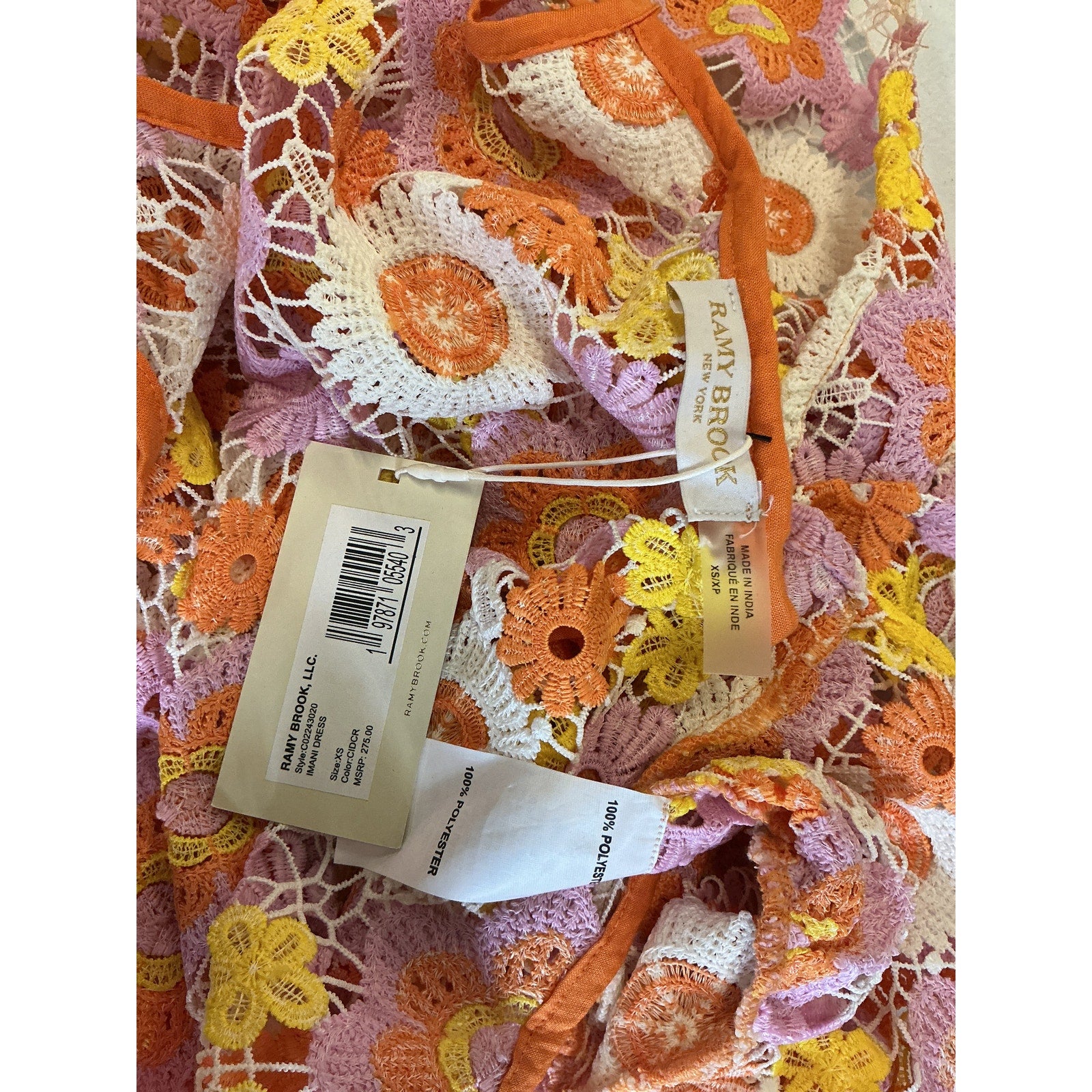Ramy Brook 'Imani' Orange Polyester Floral Cover-Up Mini Dress Size XS