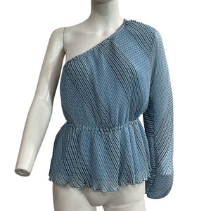 Ganni Pleated Heather Georgette One-Shoulder Blouse Size 40 EU / 8 US