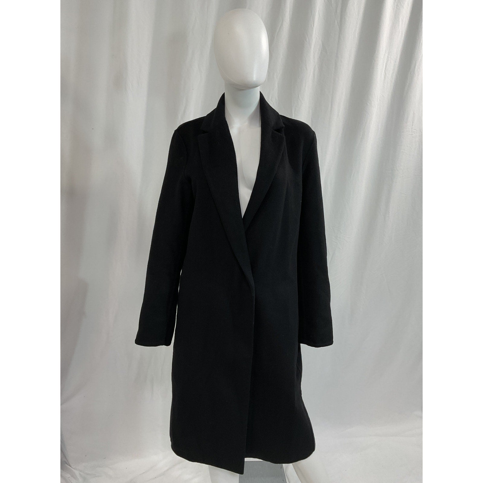 Vince 'Classic' Black Wool Blend Straight Coat Size M