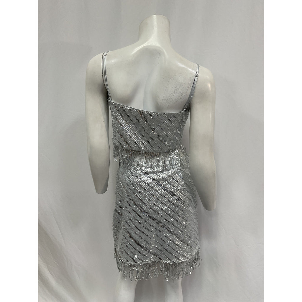 Saylor 'Persephone' Silver Polyester Top & Mini Skirt Set Size S