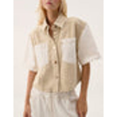 Aje 'Sadie' Cropped White Denim Shirt Size 12