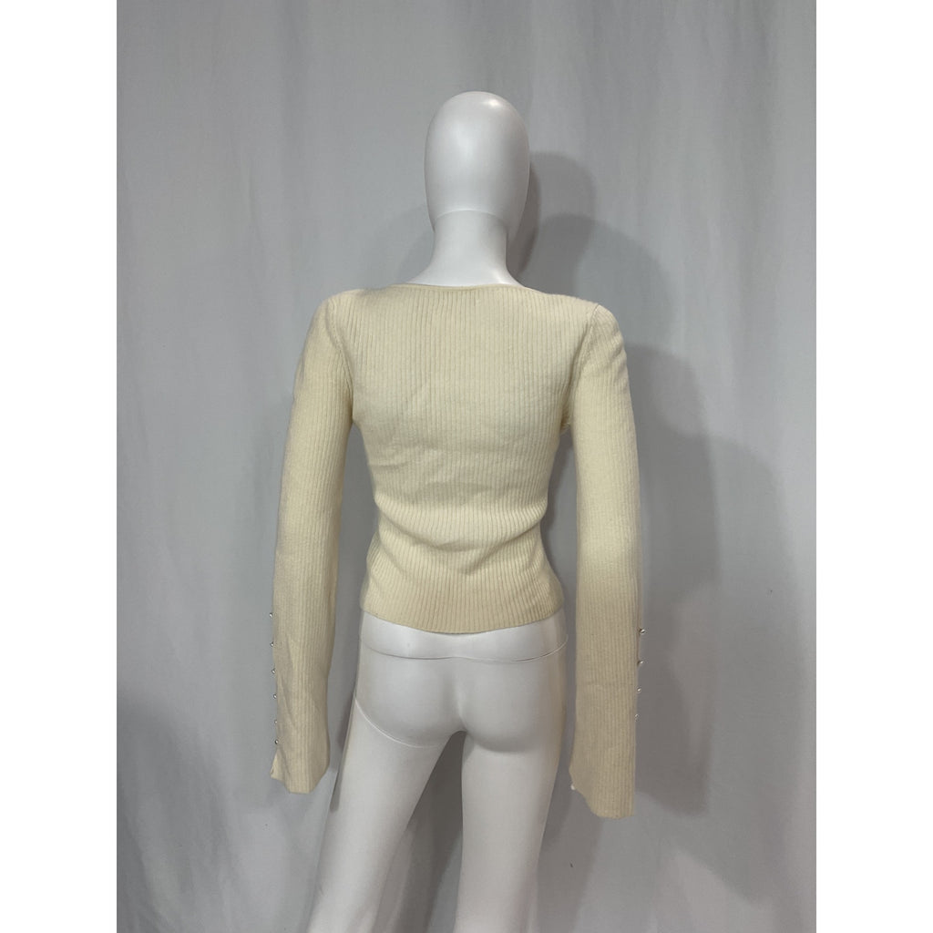 Reformation 'Emanuele' White Cashmere Novelty Button Sweater Size S