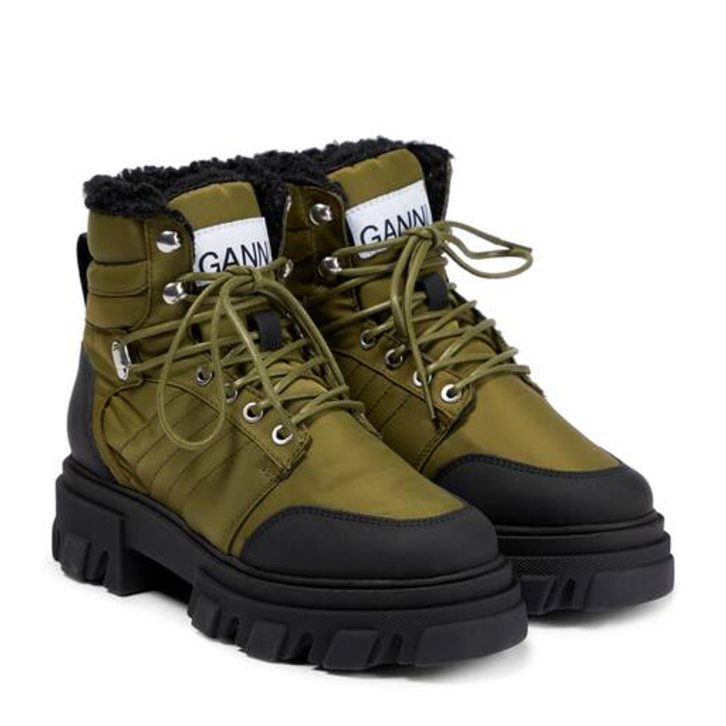 Ganni Leather-Trimmed Green Ankle Boots Size 7