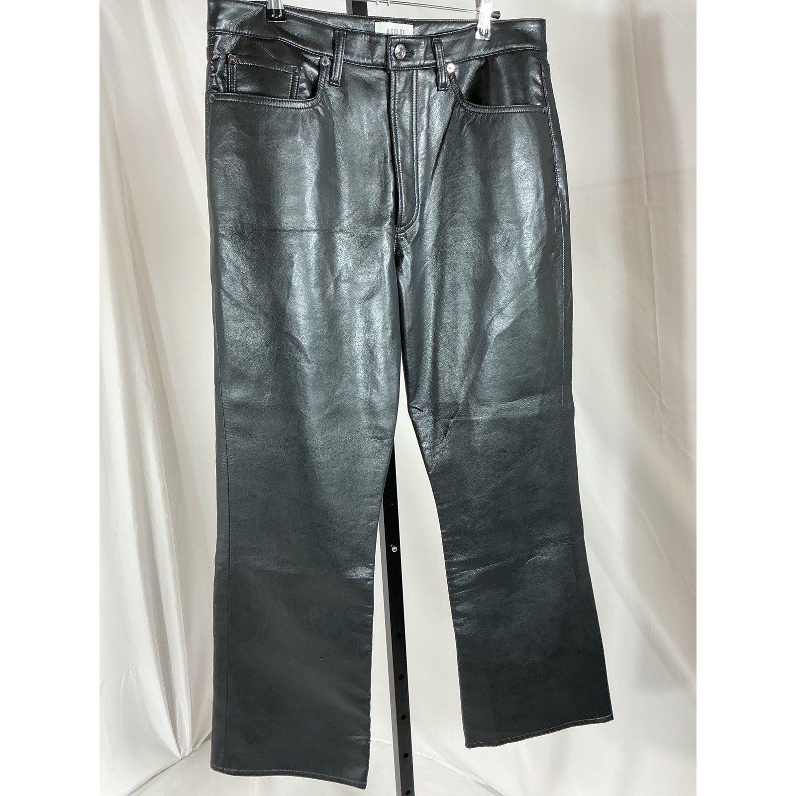 Agolde Recycled Black Leather Relaxed Boot Pant Size 32 - NWT