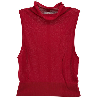 L'Academie Sheer Bright Red Eldon Turtleneck Top Size M
