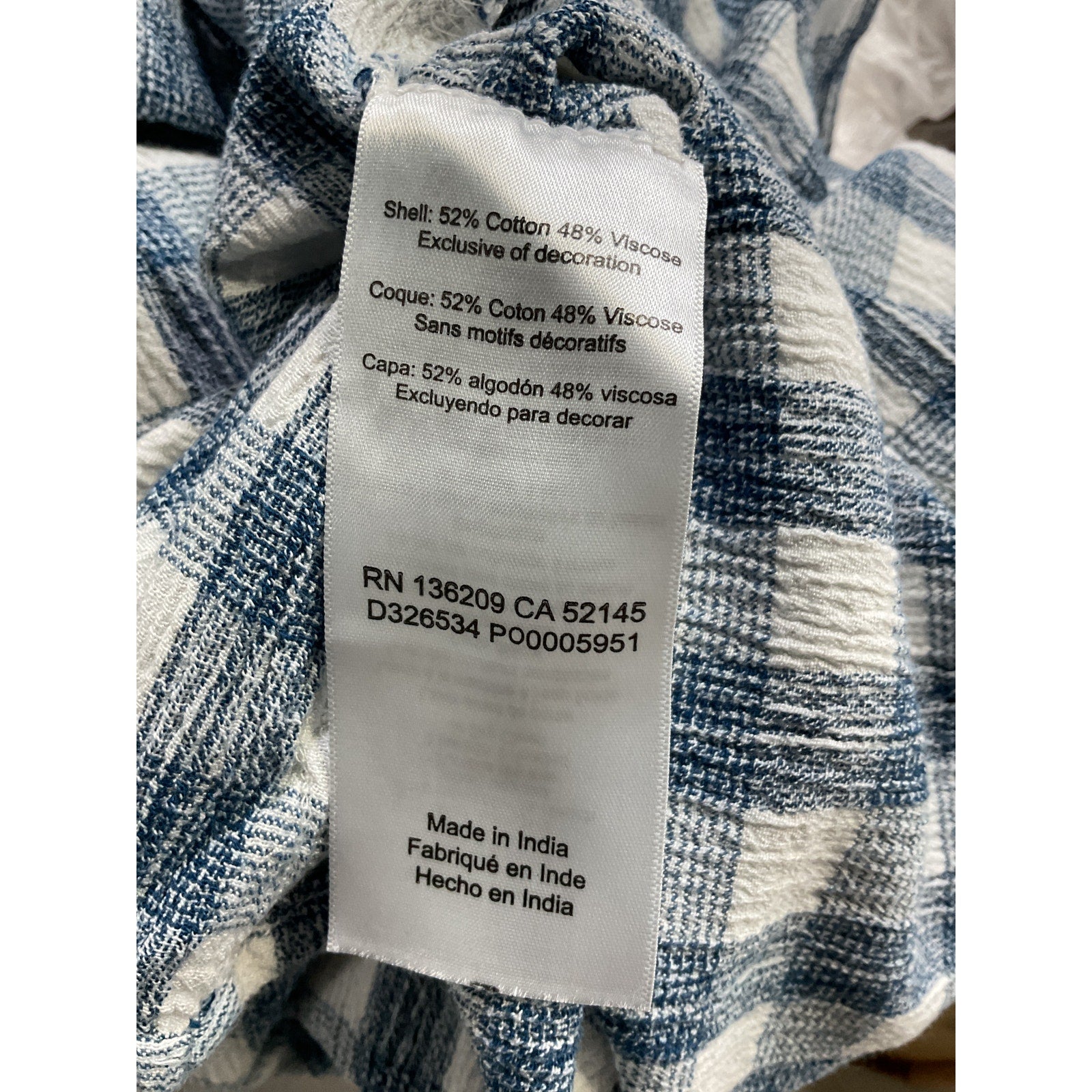 Hatch 'The Nina' Blue Crinkle Plaid  Maternity Dress Size 3