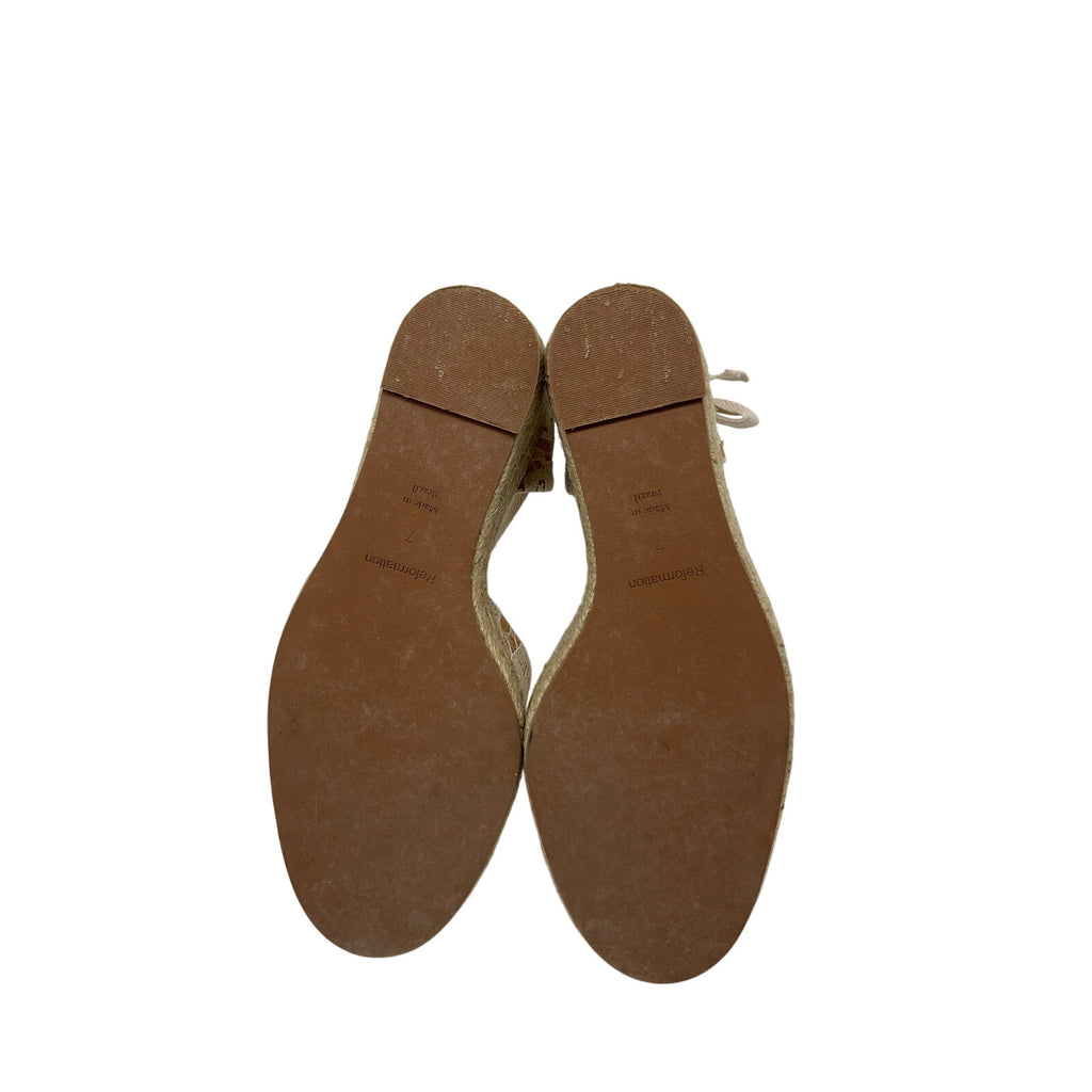 Reformation 'Camilla' Beige Polyester Lace Up Wedge Espadrille Size 7
