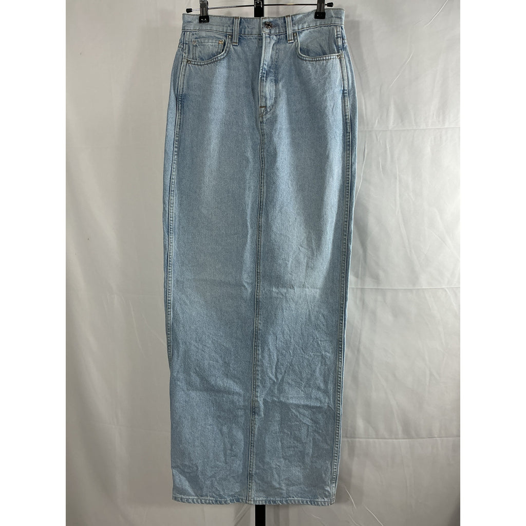 Grlfrnd 'Amara' Blue Cotton Pencil Skirt With Back Slit Size 25