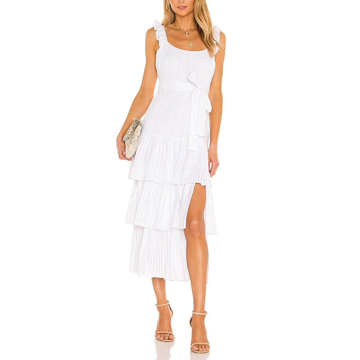 Likely 'Charlotte' White Ruffle Straps Scoopneck Dress Size 8