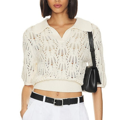 Helmut Lang Open Knit Ivory Taylor Crop Sweater Size M