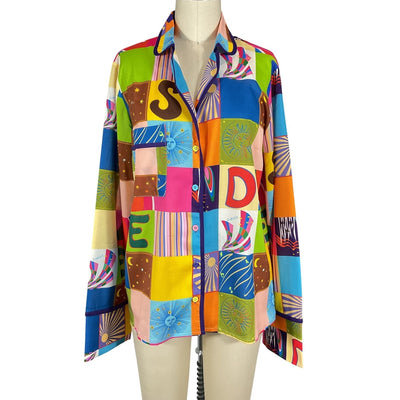 Siedrés Vibrant Multicolor Checkered Button Down Shirt Size M