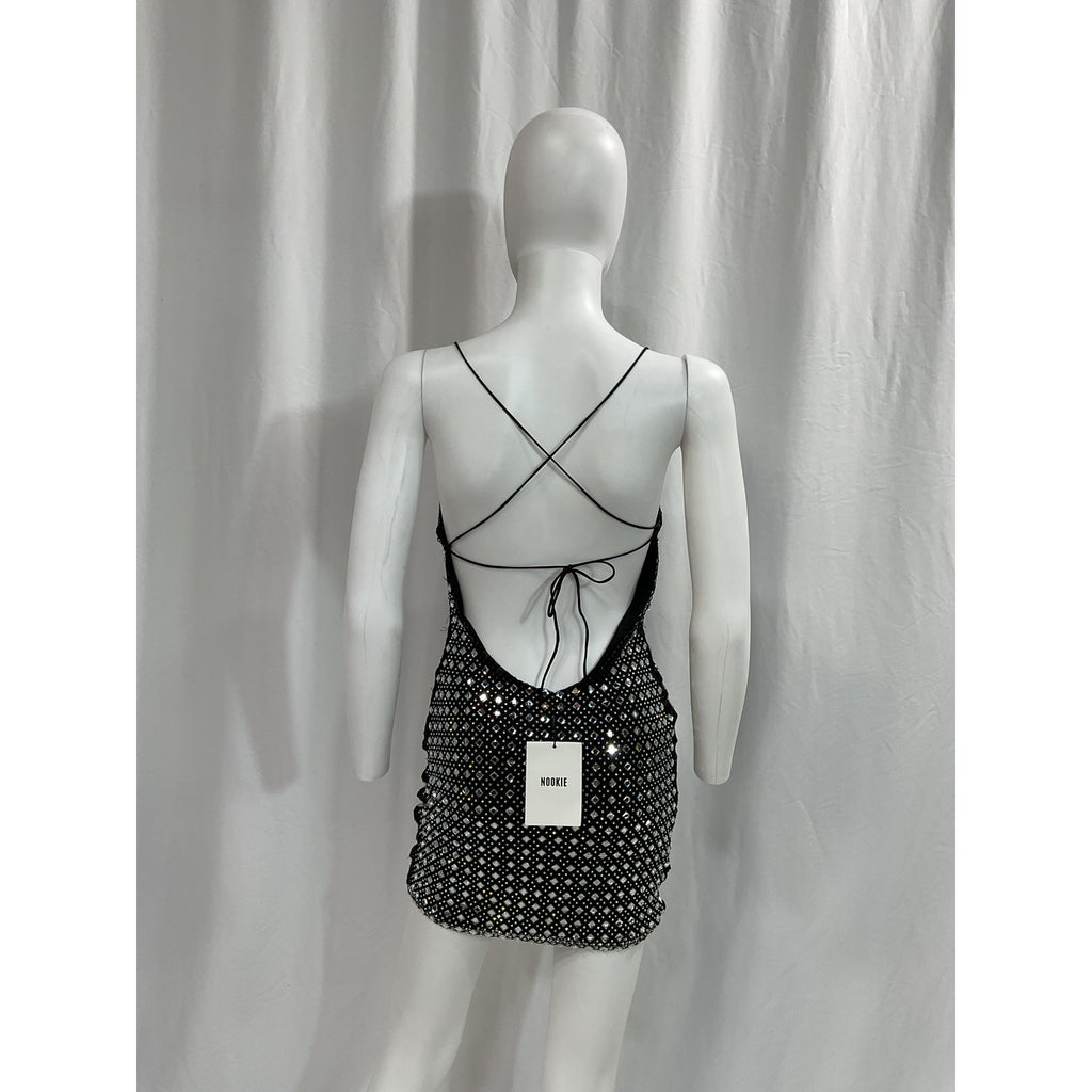 Nookie 'Fame' Silver Crystal Embellished Mini Dress Size S - NWT