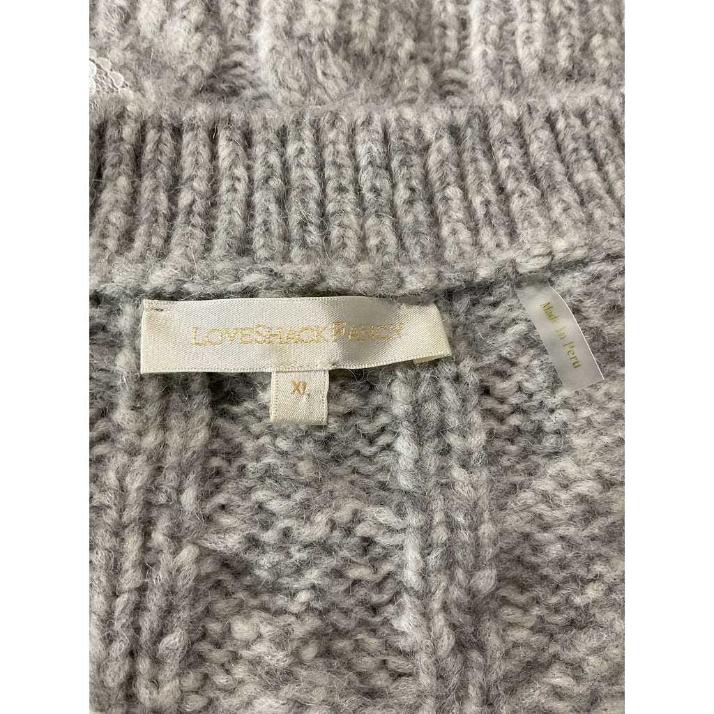 Loveshackfancy 'Louella' Silver Alpaca Cable Knit Cardigan Size XL