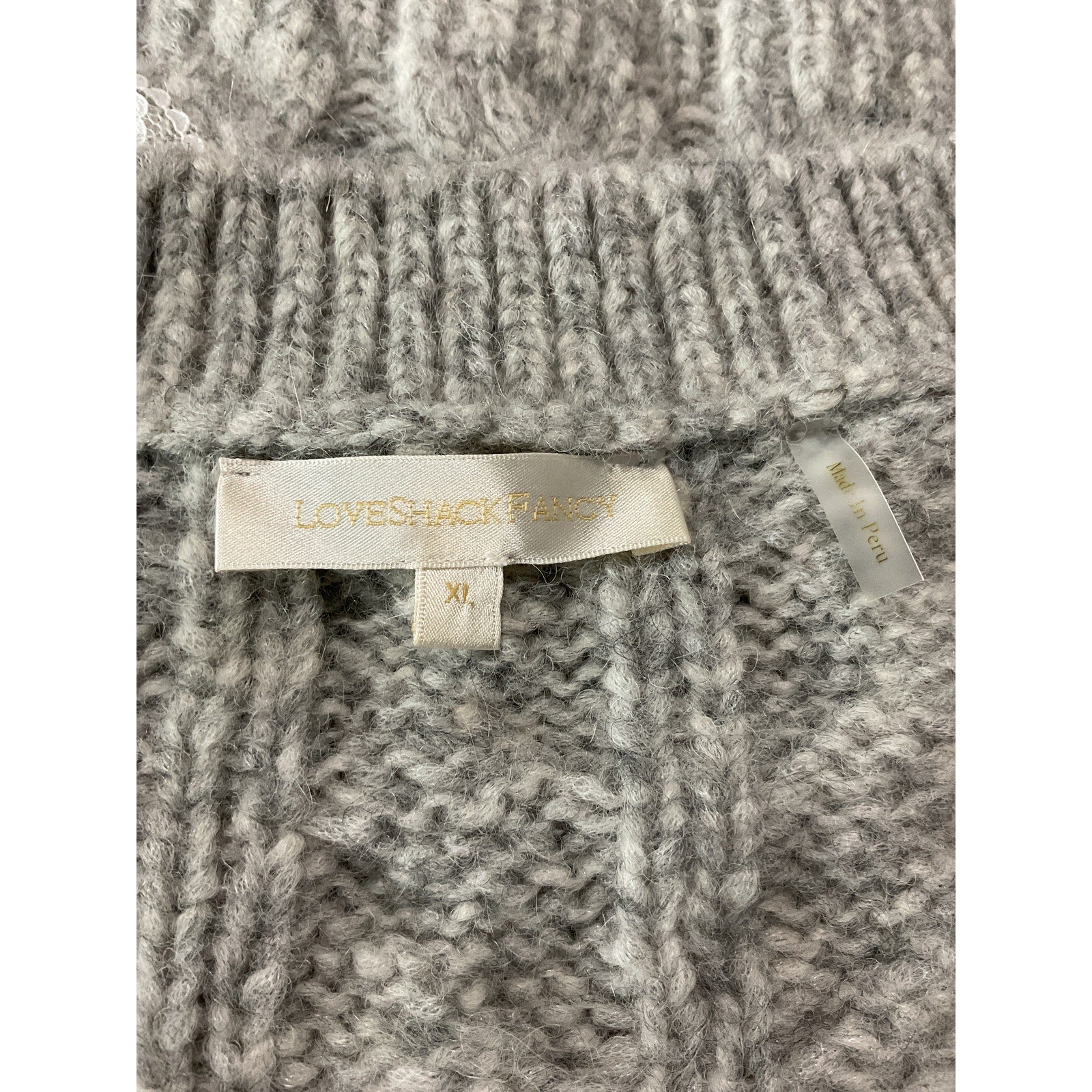 Loveshackfancy 'Louella' Silver Alpaca Cable Knit Cardigan Size XL