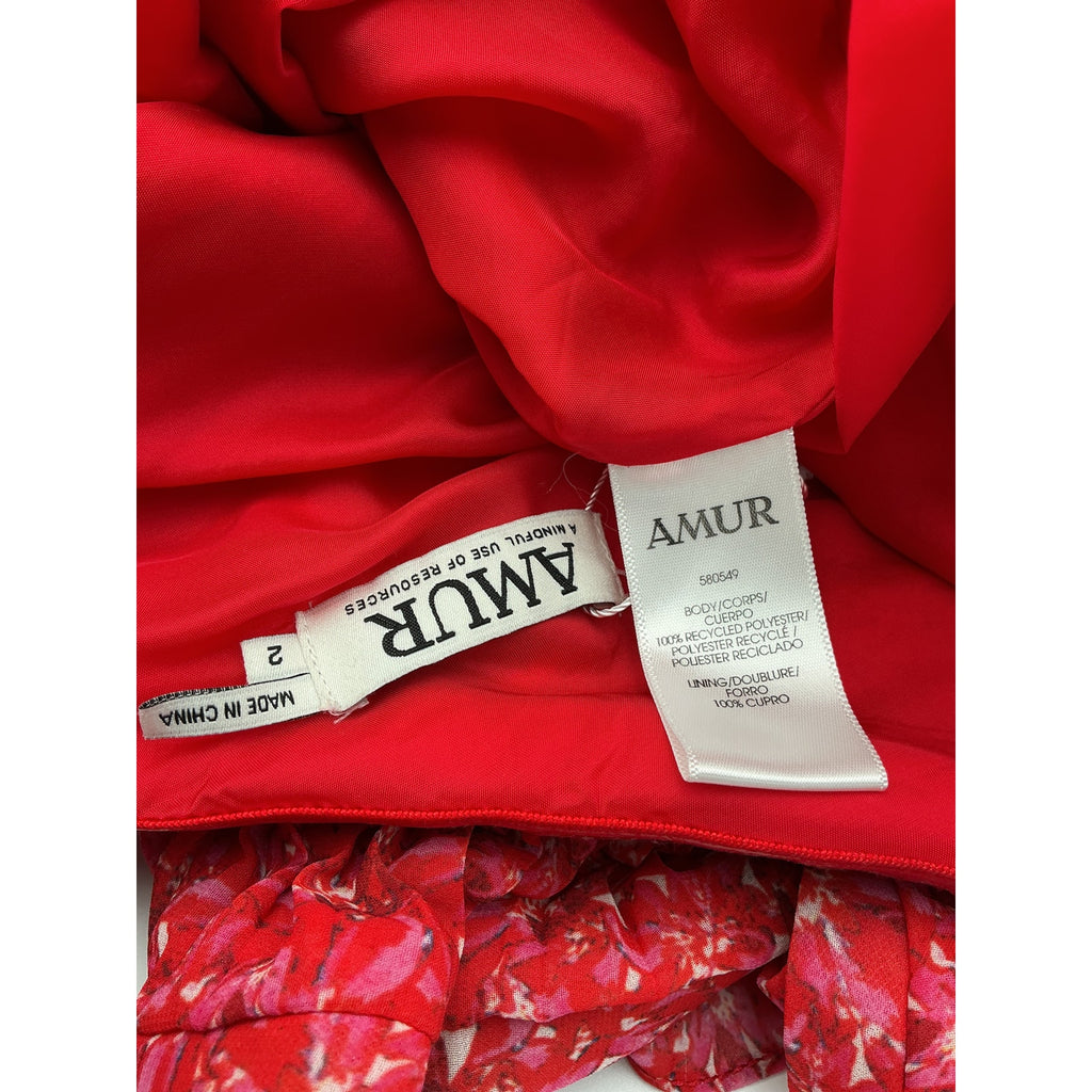 Amur Floral Print Red Polyester Long Dress Size 2