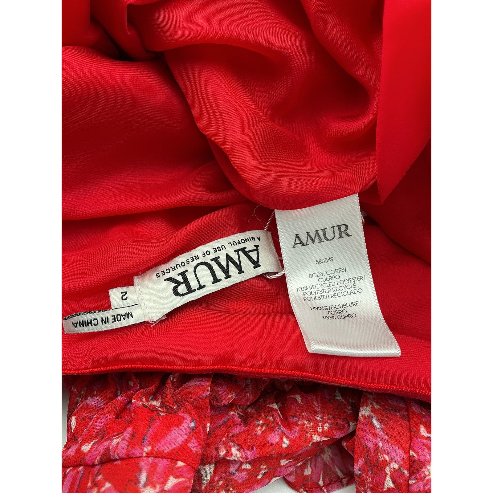 Amur Floral Print Red Polyester Long Dress Size 2