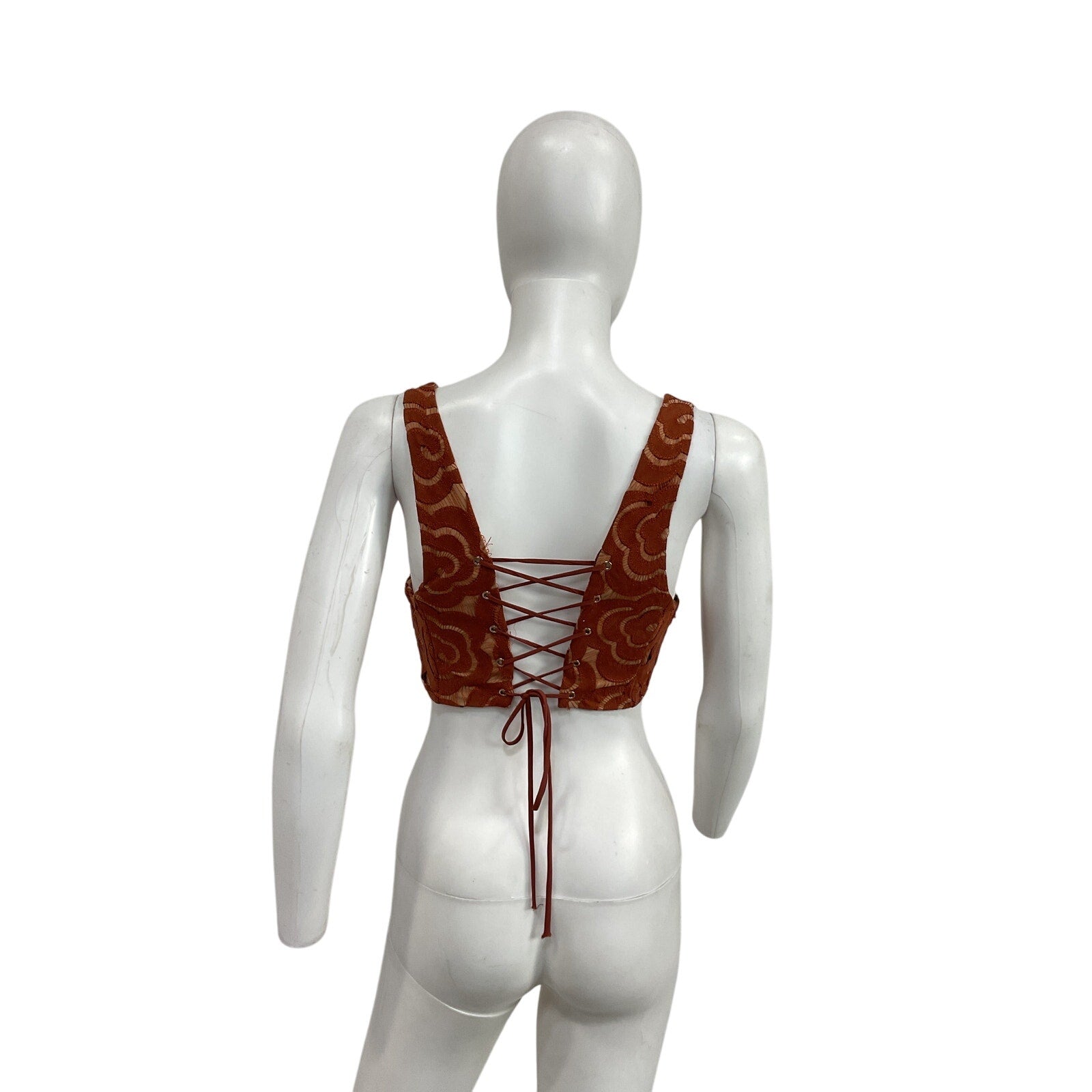 For Love & Lemons 'Nomi' Brown Polyester Crop Top Size XS