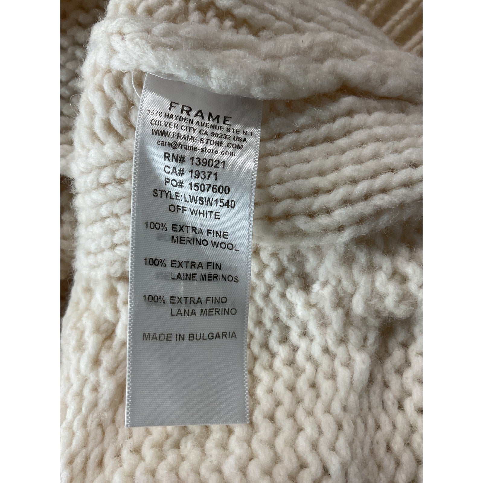 Frame Cable Crop White Merino Wool Sweater Size M