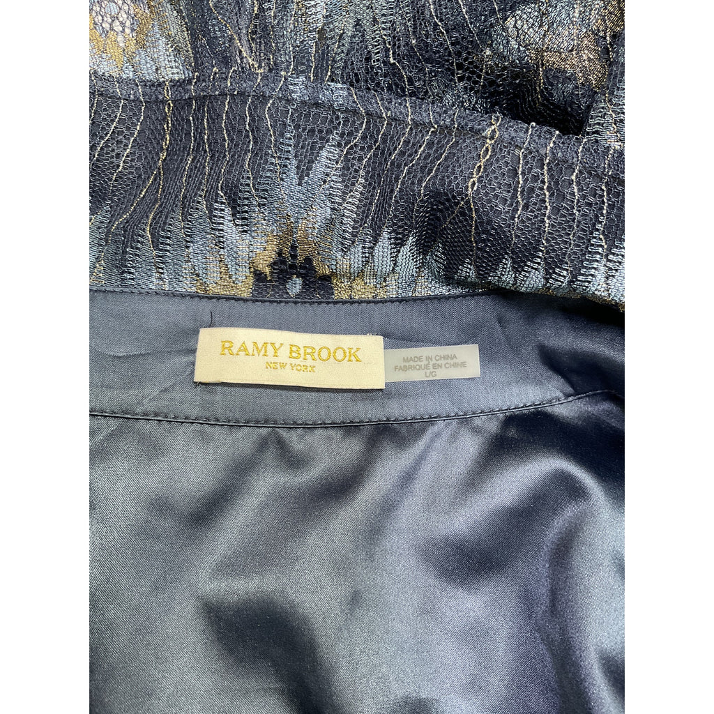 Ramy Brook 'Nora' Navy Lurex Mesh Long Sleeve Blouse Size L