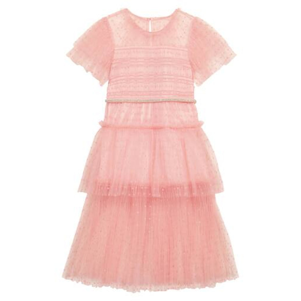 Self-Portrait Kids Point D'Esprit Pink Polyester Tulle Dress Size 8 - NWT