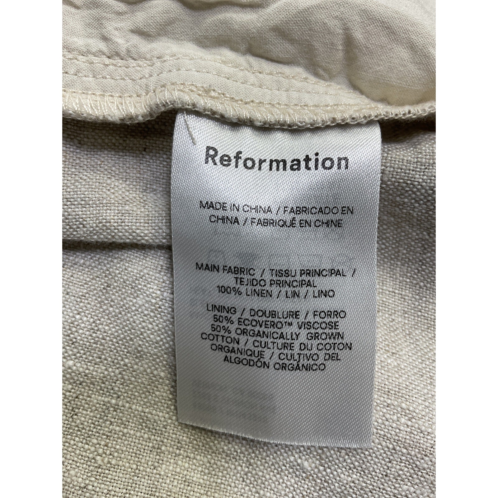Reformation 'Mila' Beige Linen Short Size XS