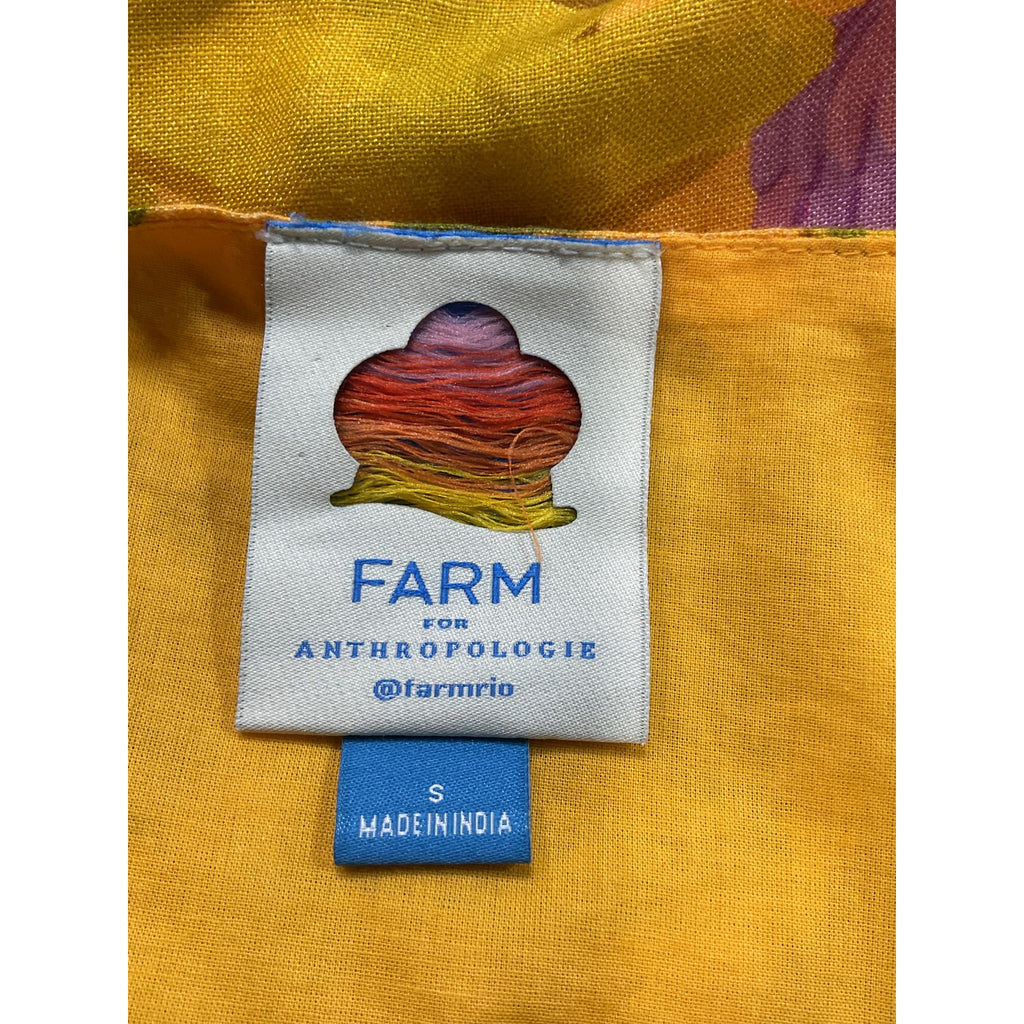 Farm Rio 'Banana' Yellow Linen Blend Leaf Midi Skirt Size S