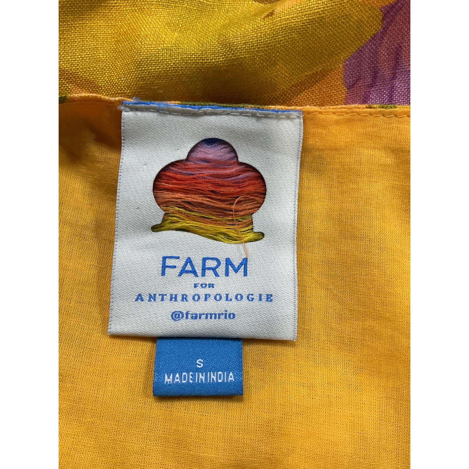 Farm Rio 'Banana' Yellow Linen Blend Leaf Midi Skirt Size S