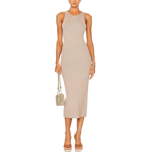 Helmut Lang Ribbon Tan Cotton Midi Dress Size M