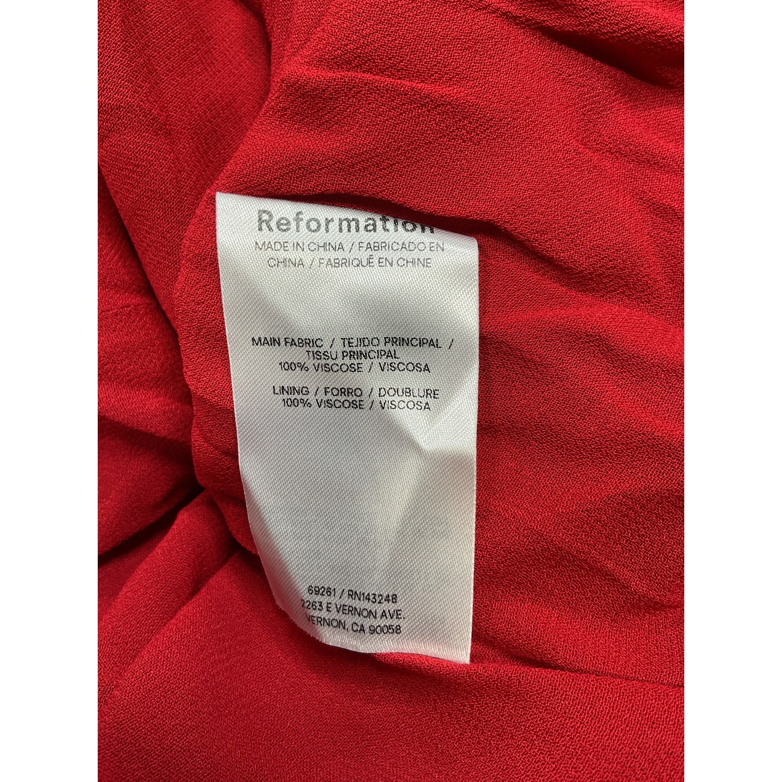 Reformation 'Aiko' Red Viscose Dress Size 6