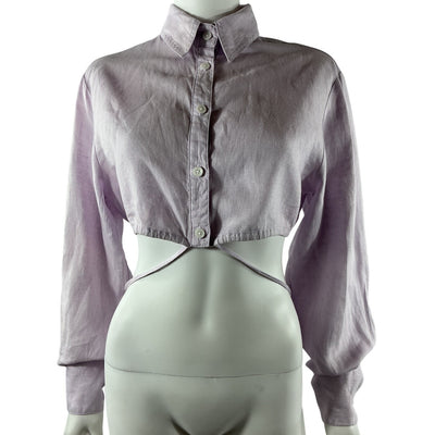 Matthew Bruch Cropped Long Sleeve Lilac Button Down Shirt Size 2